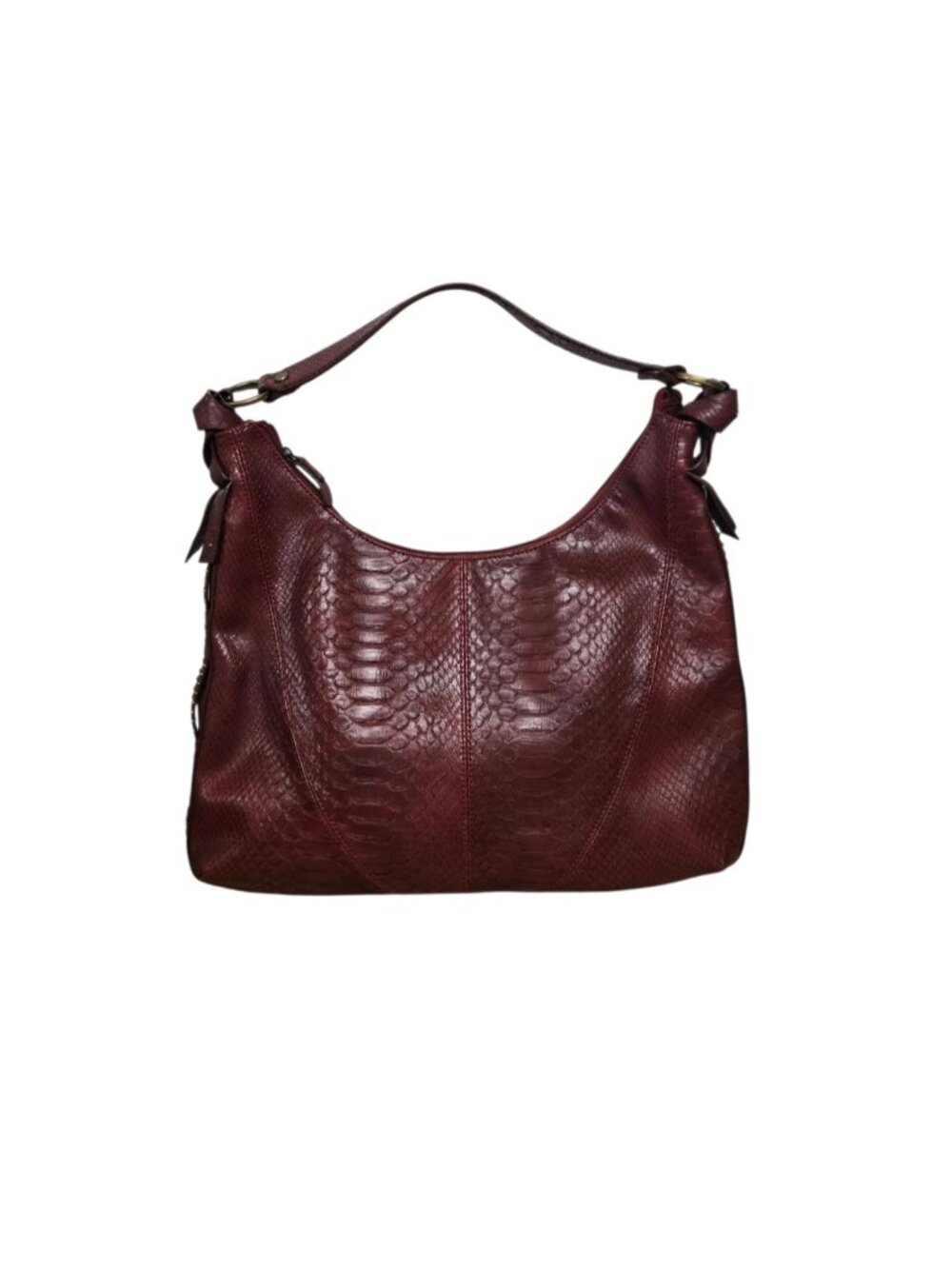 Vintage Liz Claiborne Snake Embossed Faux Leather Studded Hobo Bag Burgandy